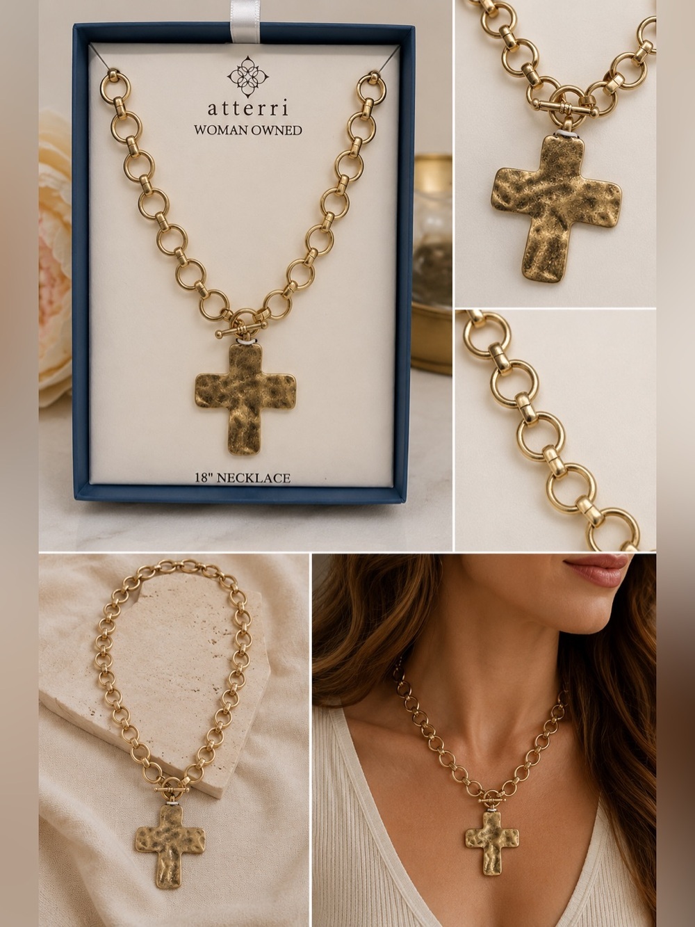 Atterri | Hammered Toggle Cross Link Statement Necklace ✨